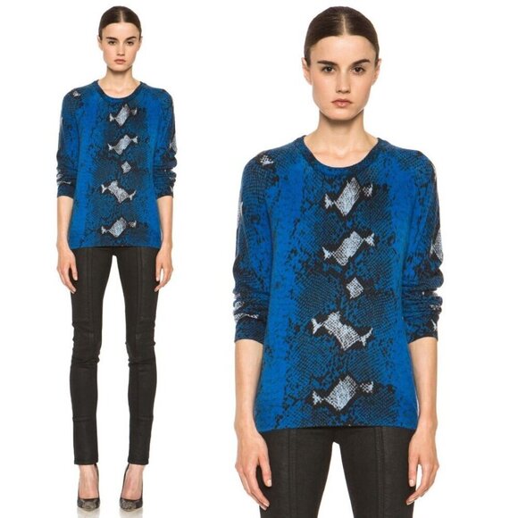 Equipment Sweaters - Equipment Sloane Cashmere Sweater Python Snake Print Pattern Blue Medium
